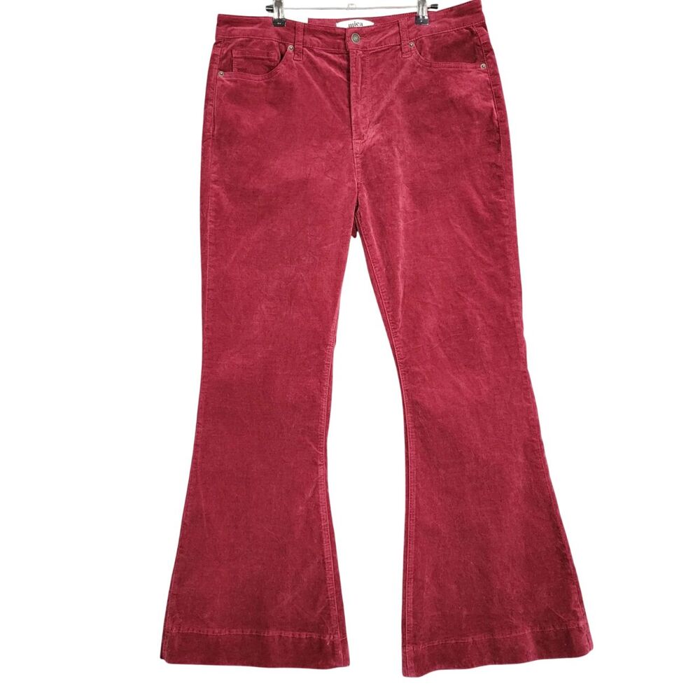 NWT MICA DENIM Red Stretch Velvet High Rise Flare Leg Pant Boho Holiday SIZE 33